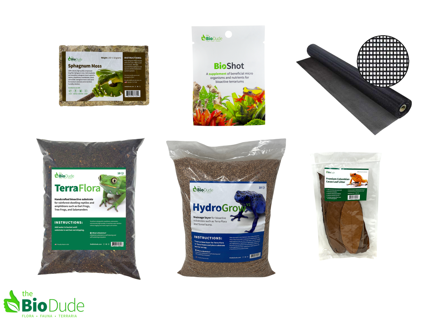 Terra Flora Bioactive Kit for rainforest reptiles and amphibians with substrate, moss, leaf litter, and drainage layers.