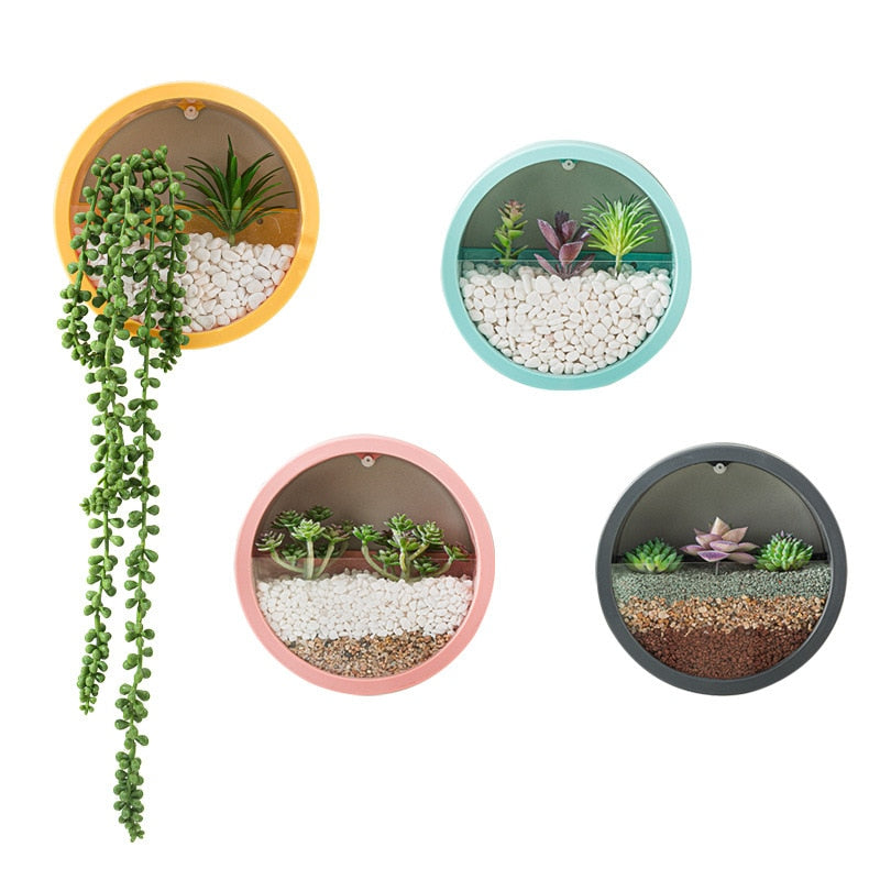 Round Iron Wall Vase: Hanging Basket for Home Decor with Succulent Planters and Art Glass Vases