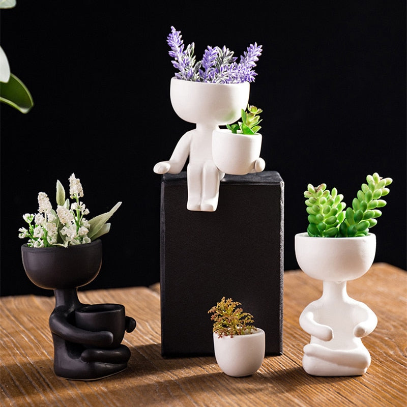 Character Portrait Flower Pot: Mini Cute Succulent Plant Pot for Home Desktop Decor