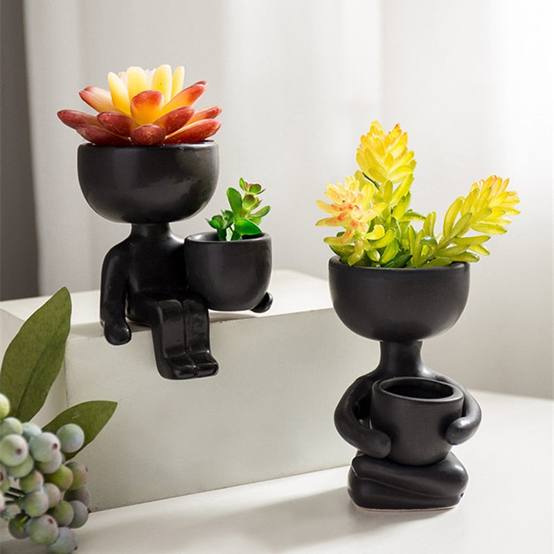 Character Portrait Flower Pot: Mini Cute Succulent Plant Pot for Home Desktop Decor