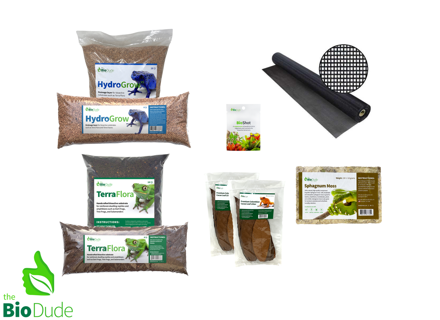 Terra Flora bioactive kit components for rainforest terrariums with drainage layers and substrates