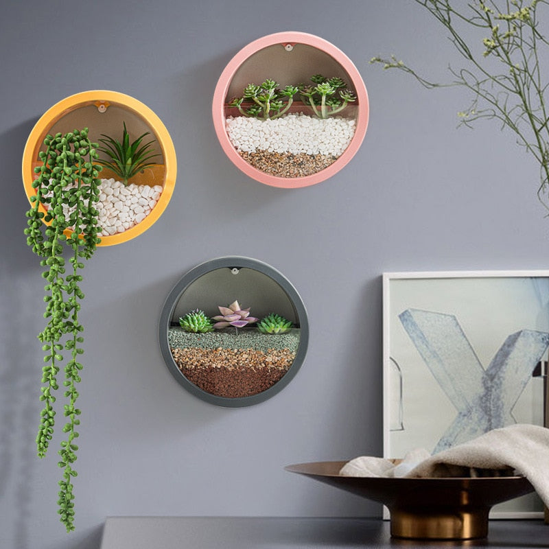 Round Iron Wall Vase: Hanging Basket for Home Decor with Succulent Planters and Art Glass Vases