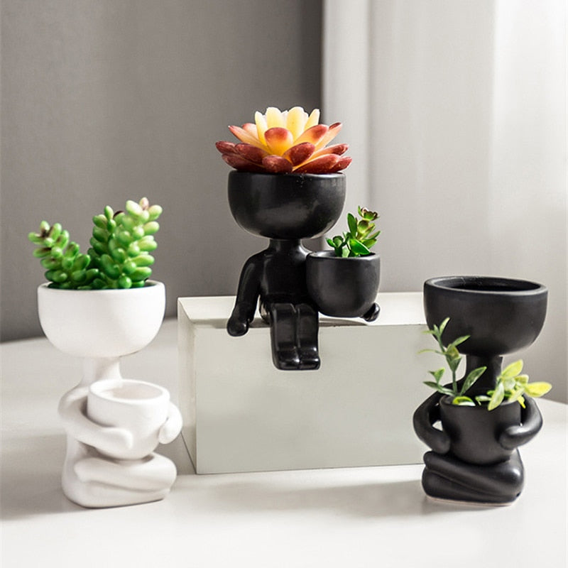 cute mini plant pots Imitation Human Shaped Ceramic Flowerpot Mini Plant Pot Legs Up Style White