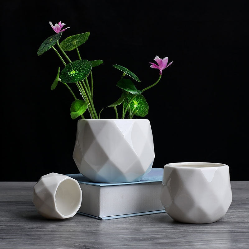 Creative Ceramic Diamond Geometric Flowerpot: Small Succulent Plant Container for Home Decoration