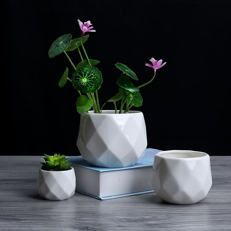 Creative Ceramic Diamond Geometric Flowerpot: Small Succulent Plant Container for Home Decoration